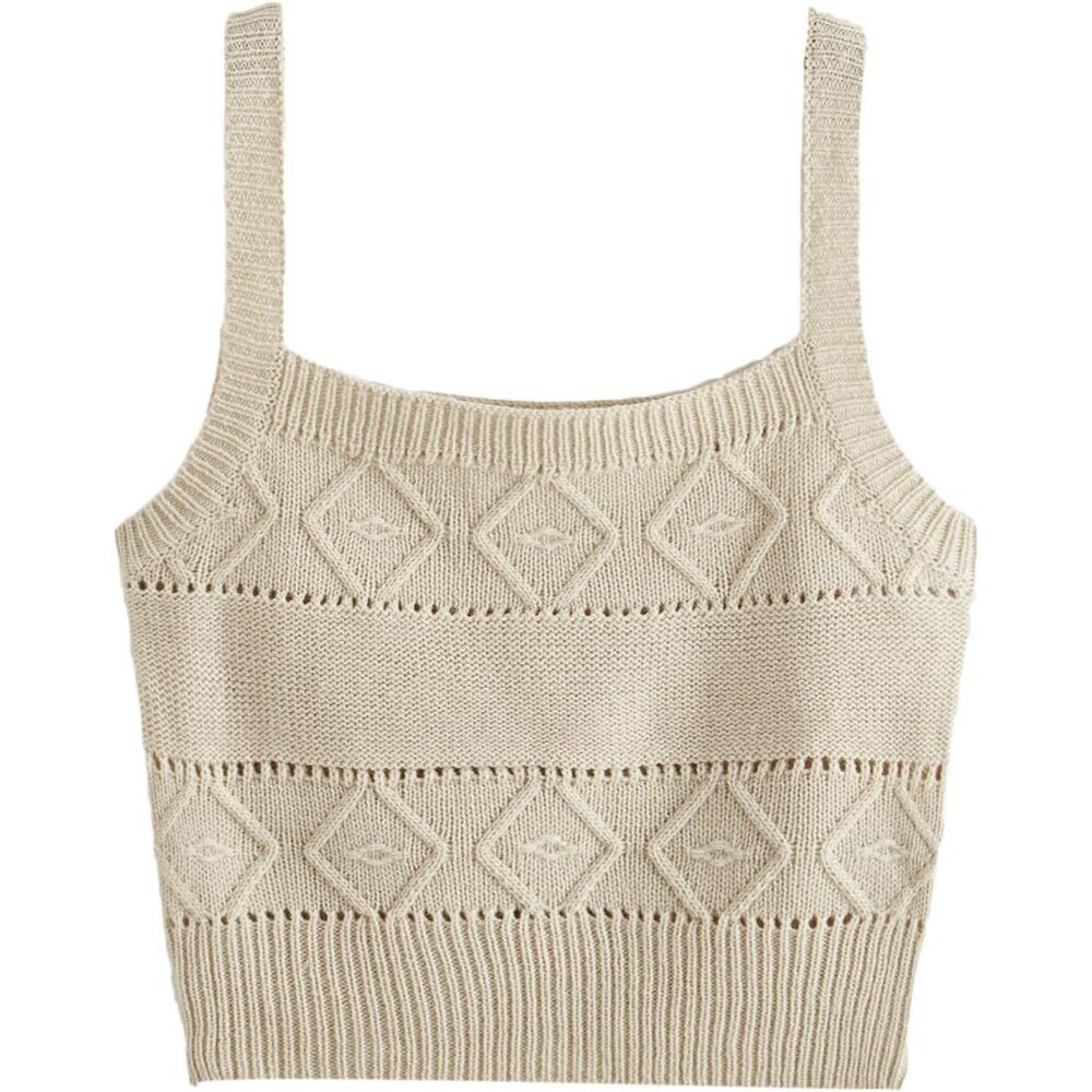 Women's Knit Crop Tank Top Sleeveless Solid Medium Summer Casual Comfortable - Picture 2 of 6